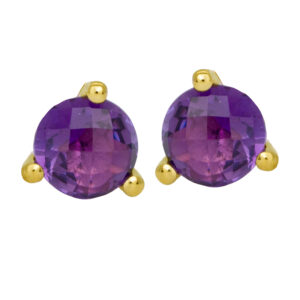New 14k yellow gold earrings set with 1.42 carats of round pineapple cut amethysts.