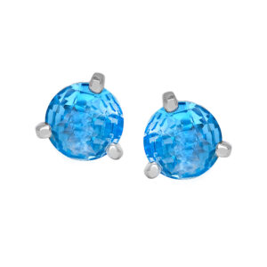 New 14k white gold earrings set with 3.72 carats of round pineapple cut blue topaz.