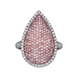 Vintage 18k rose & white gold ring set with 2.50 carats of round brilliant earth-mined diamonds plus round brilliant earth-mined pink diamonds.