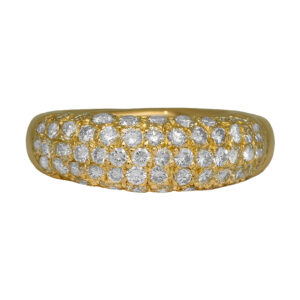 Vintage 18k yellow gold domed ring set with 1.75 carats of round brilliant earth-mined diamonds.