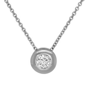 Vintage 14k white gold pendant set with a 0.25 carat round brilliant earth-mined diamond on a 16" cable chain.