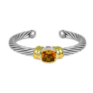 Vintage sterling silver and 14k yellow gold David Yurman Classic Cable cuff bracelet set with a cushion citrine.