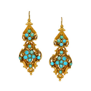 Antique Victorian 23k yellow gold earrings set with turquoise.