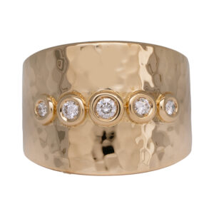 Vintage 18k yellow gold Roberto Coin wide band set with 0.20 carats of round brilliant earth-mined diamonds.