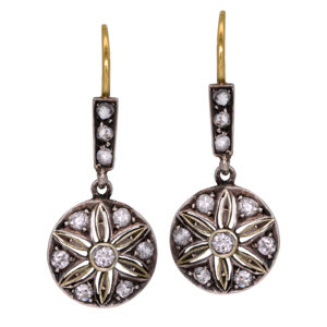 Antique 14k yellow gold earrings set with 0.50 carats of rose and old European cut earth-mined diamonds.