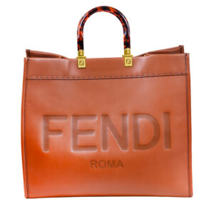 Vintage brown leather Fendi Sunshine Shopper large tote handbag.