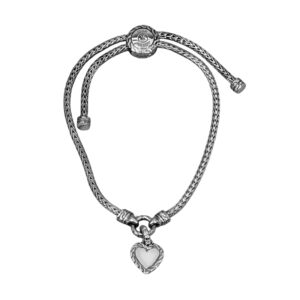 Vintage sterling silver John Hardy Classic Chain Heart Charm pull-through bracelet.
