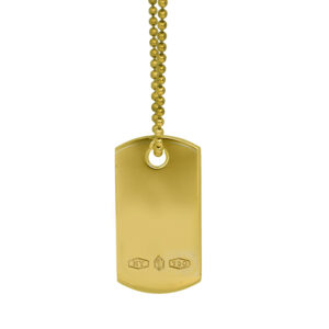 Vintage 18k yellow gold Tiffany & Co. 1837 Makers ID dog tag pendant on an 18k yellow gold ball chain necklace.