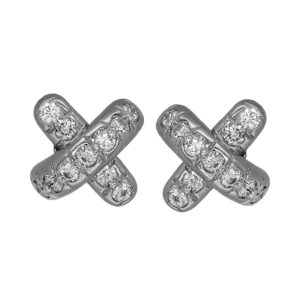Vintage platinum Tiffany & Co. Cross Stitch earrings set with 0.30 carats of round brilliant earth-mined diamonds.