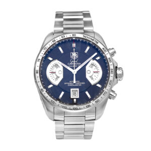 Pre-owned TAG Heuer Grand Carrera Chronometer watch, 43mm in stainless steel with a black dial, sapphire crystal, folding clasp, and automatic movement, with box & card.