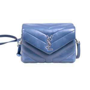 Vintage blue leather Yves Saint Laurent Loulou Toy shoulder bag with dust bag.
