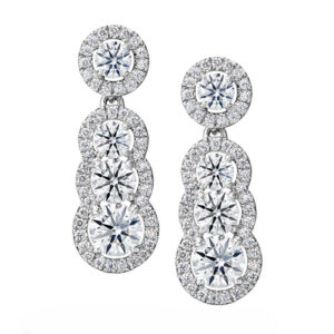 New 18k white gold Hearts On Fire Aurora earrings set with 2.81 carats of round brilliant earth-mined diamonds.