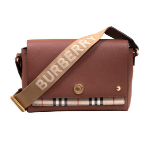 Vintage brown leather Burberry Note handbag with shoulder strap.