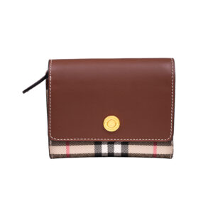 Vintage brown leather Burberry Lancaster folding wallet with dust cover.