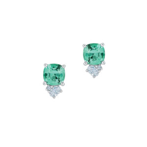 New 14k white gold earrings set with 1.68 carats of cushion lab-grown chrysoberyls plus 0.11 carats of round brilliant and oval lab-grown diamonds.