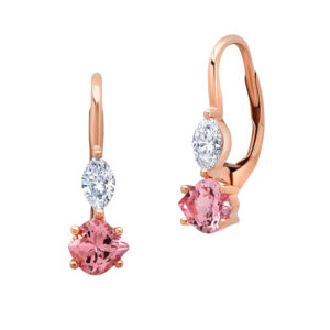 New 14k rose gold earrings set with 2.26 carats of onion shaped lab-grown champagne sapphires plus 0.34 carats of marquise lab-grown diamonds.
